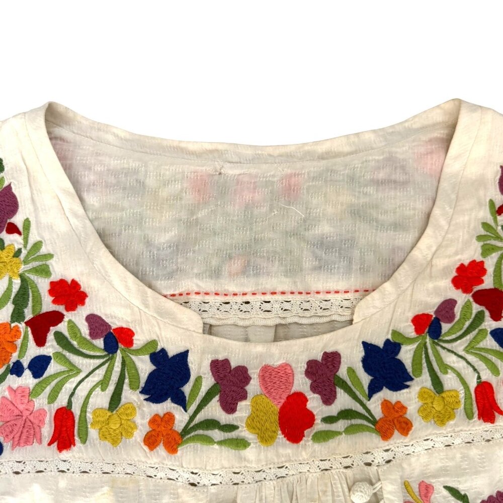 Vanessa Virginia Anthropologie Women's Peasant Blouse Embroidered Pom Pom Boho - Picture 4 of 12